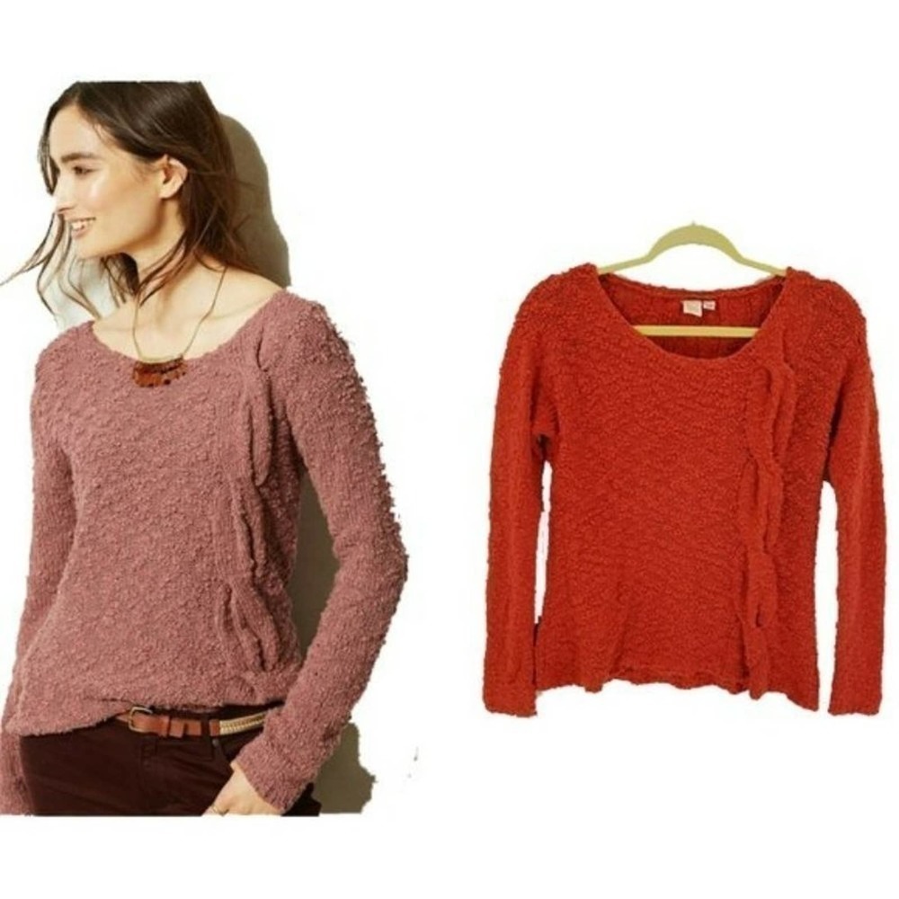 Anthropologie Yellow Bird Chunky Cable Knit Scoop Neck Cozy Sweater Size Small